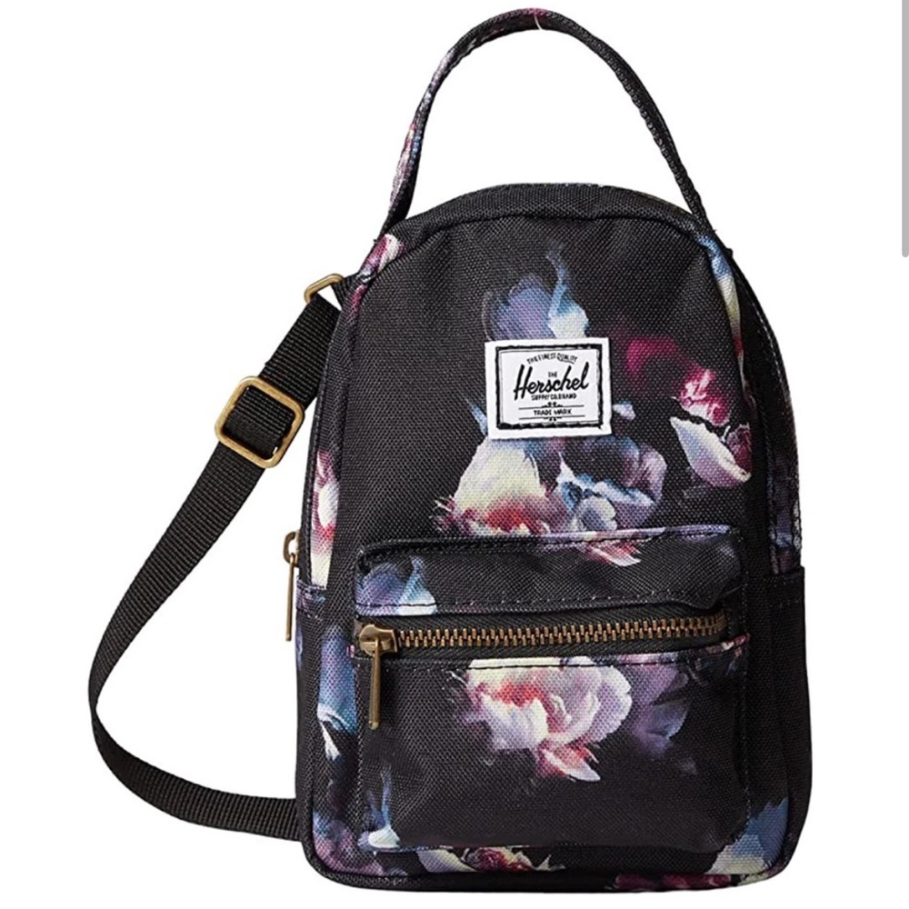 Herschel Supply Company Black and Purple Floral Backpack mini 1L